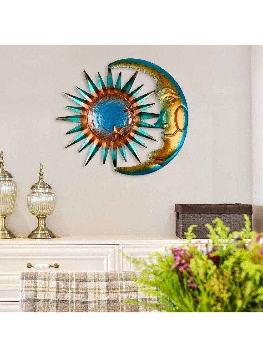 Sun and Moon Metal Wall Art - Turquoise and Copper Home Decor